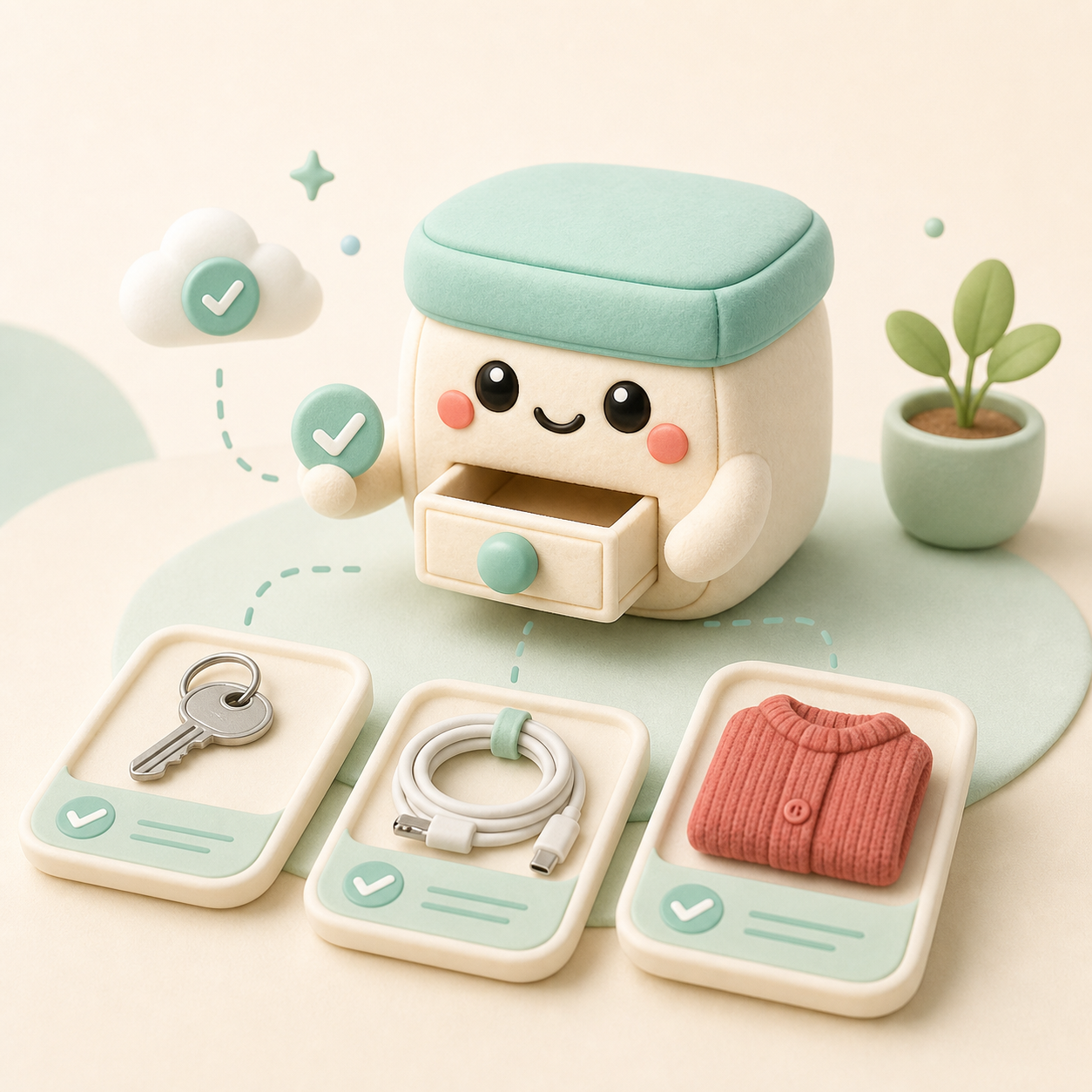 Tiddo mascot organizing saved item clues