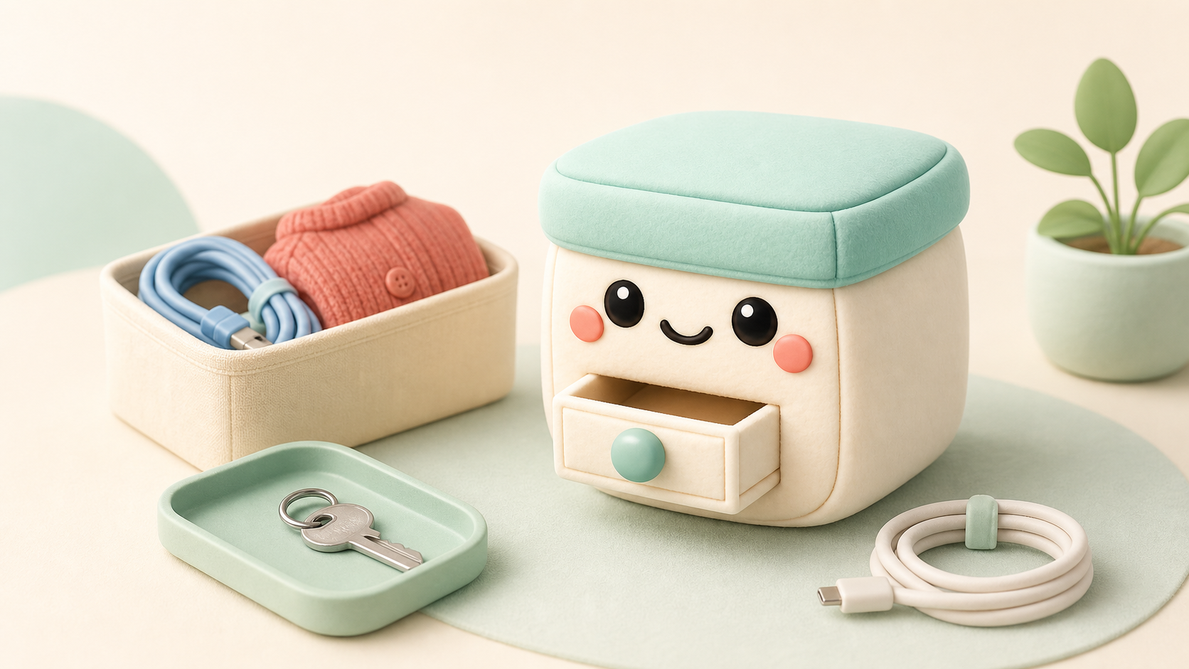 Tiddo mascot organizing everyday items